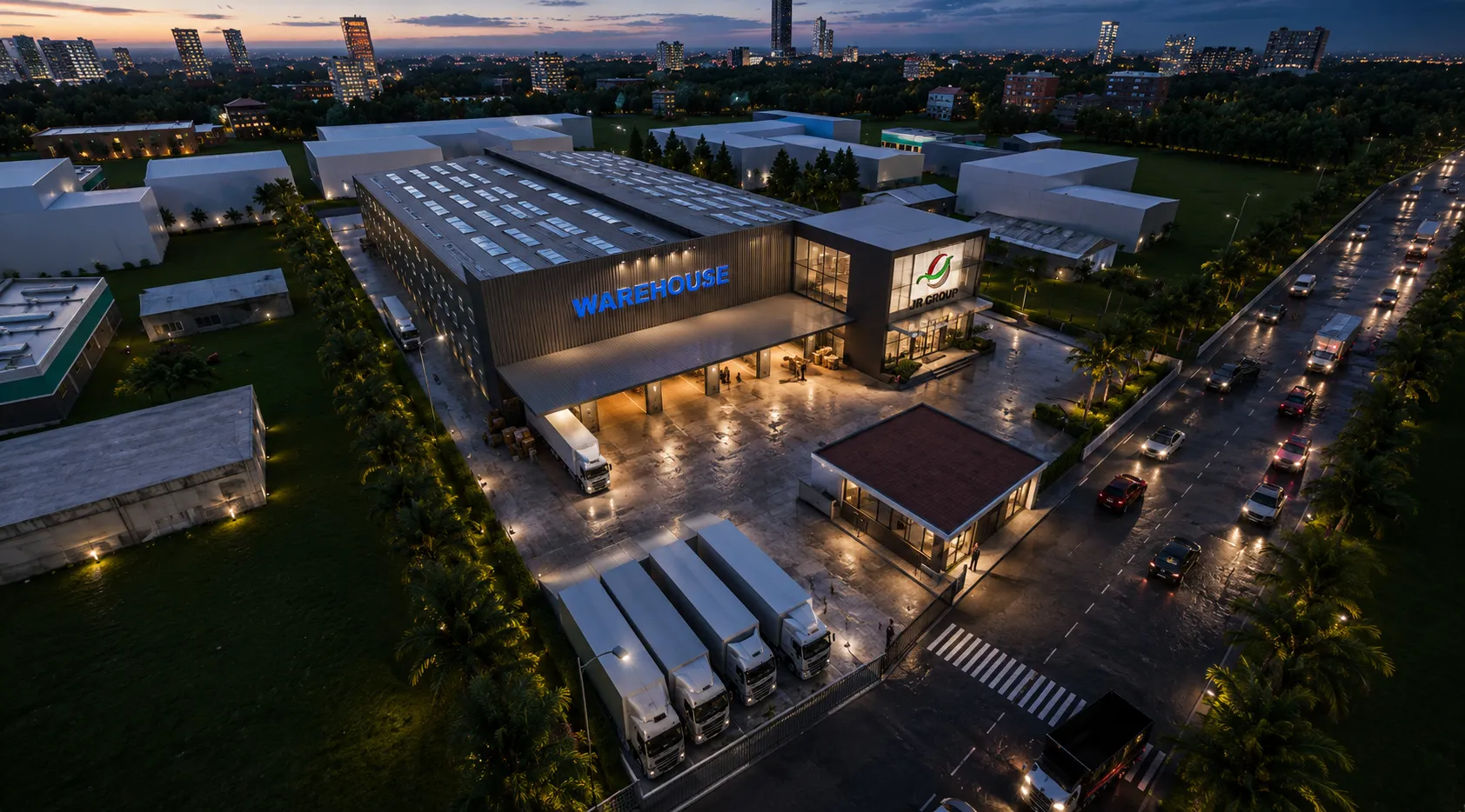 DP World Warehouse exterior, Ghana — 1,78,000 sq ft logistics and warehousing facility designed by Geometrix Architects
